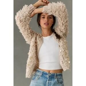 Pilcro In Things Loop Crochet Sequin Cardigan O/S Anthropologie Shaggy Sweater